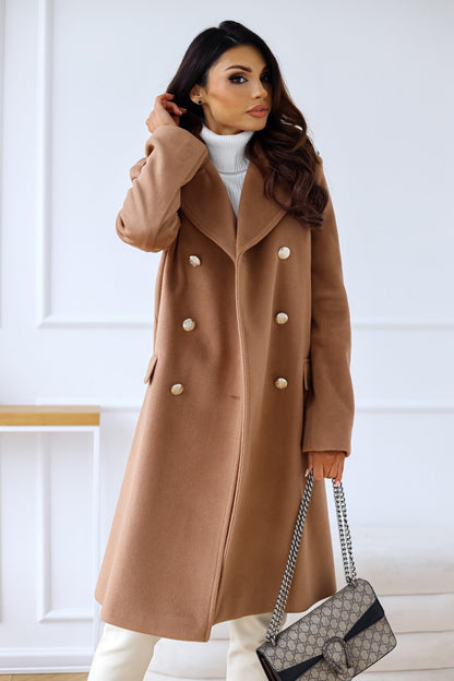 Women's Double-Breasted Wool Coat with Gold Buttons