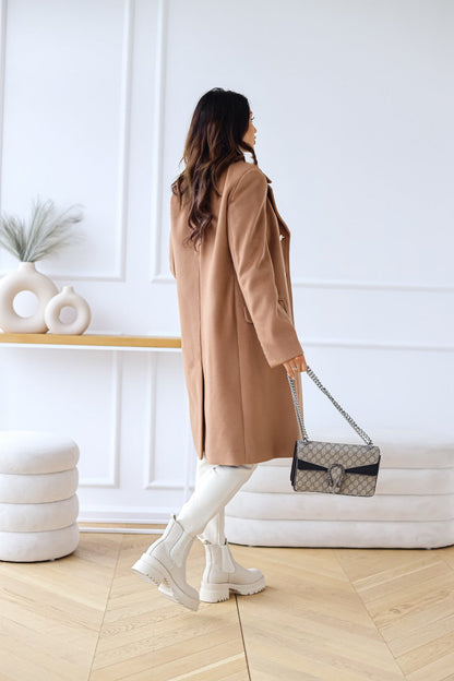 Women's Double-Breasted Wool Coat with Gold Buttons