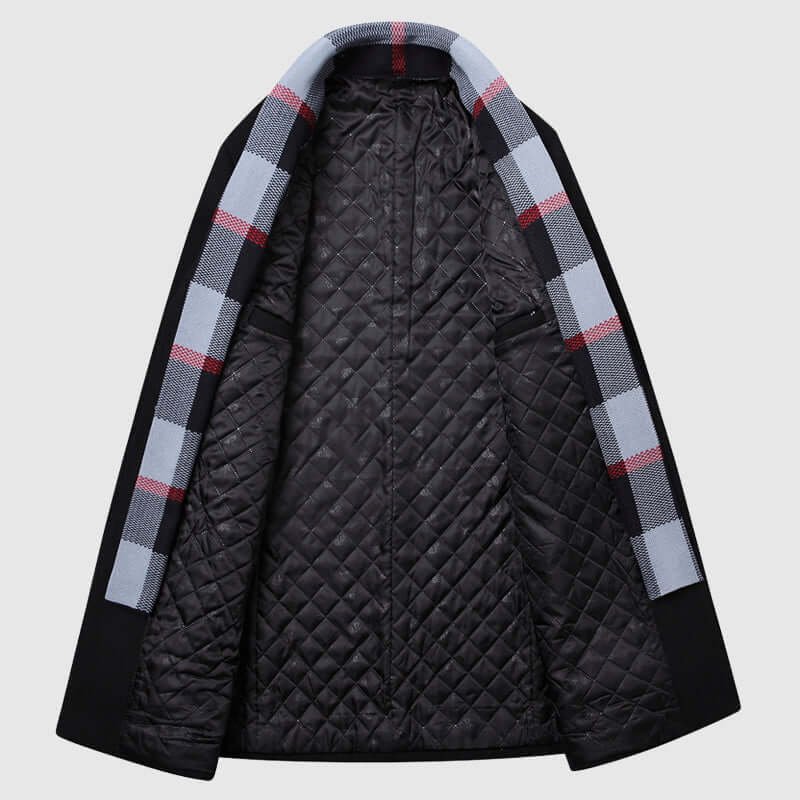 Men's Shawl Collar Coat with Quilted Lining Plaid Detail