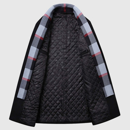 Men's Shawl Collar Coat with Quilted Lining Plaid Detail