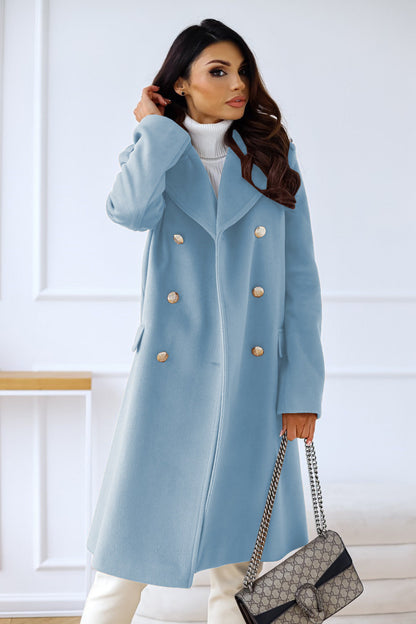 Women's Double-Breasted Wool Coat with Gold Buttons