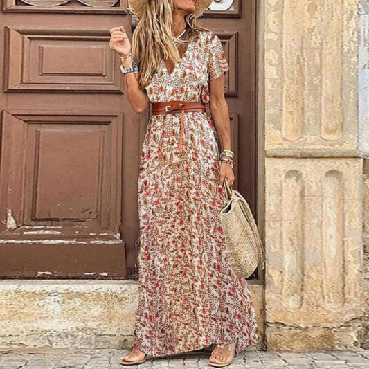 Harper | Damen V-Ausschnitt Kurzarm Maxikleid