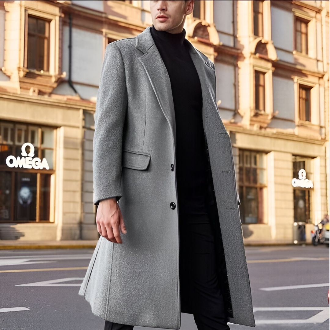 Men's Notched Lapel Overcoat Long Single-Breasted