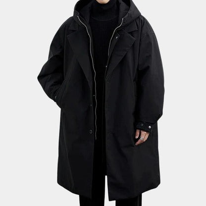 Men's Hooded Layered Trench Coat with Zip Insert