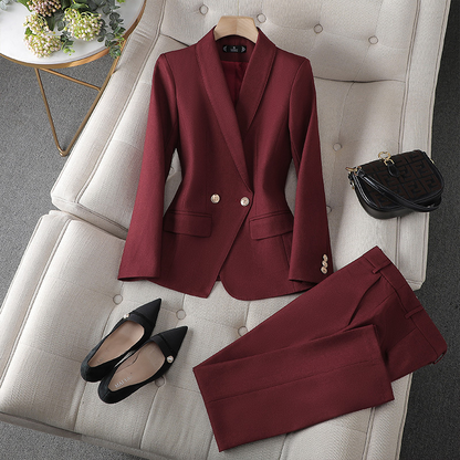 Women's Double-Breasted Blazer Suit Set with Tailored Pants