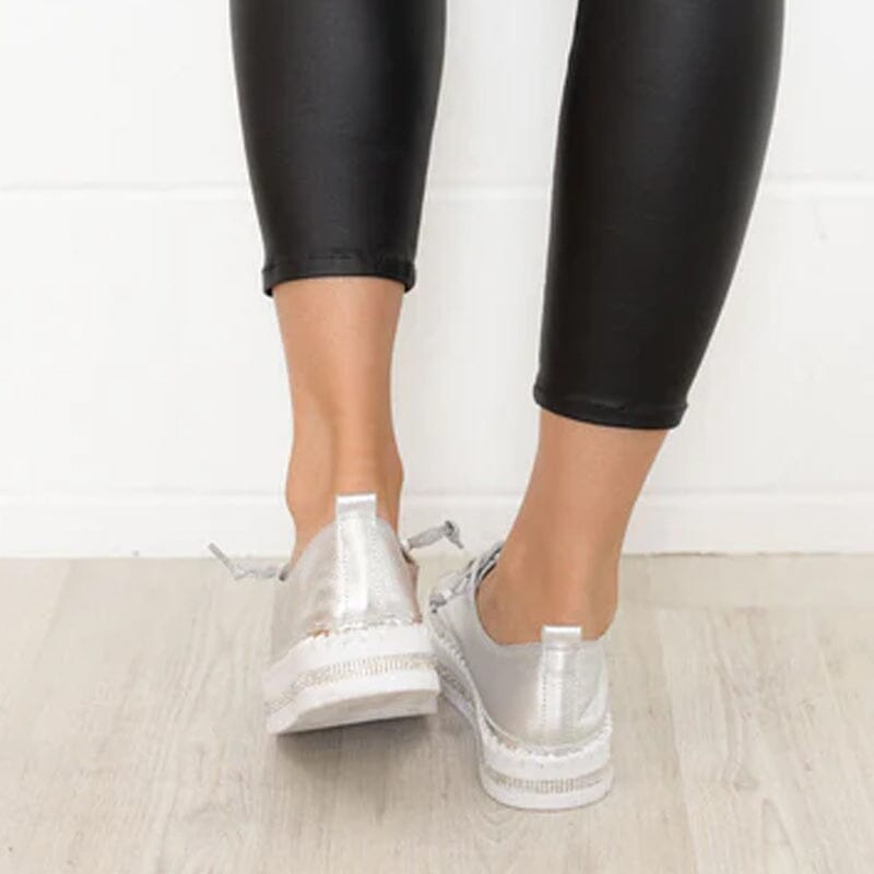 DIAMOND SILVER LEATHER SNEAKERS -Shine With Every Step ✨