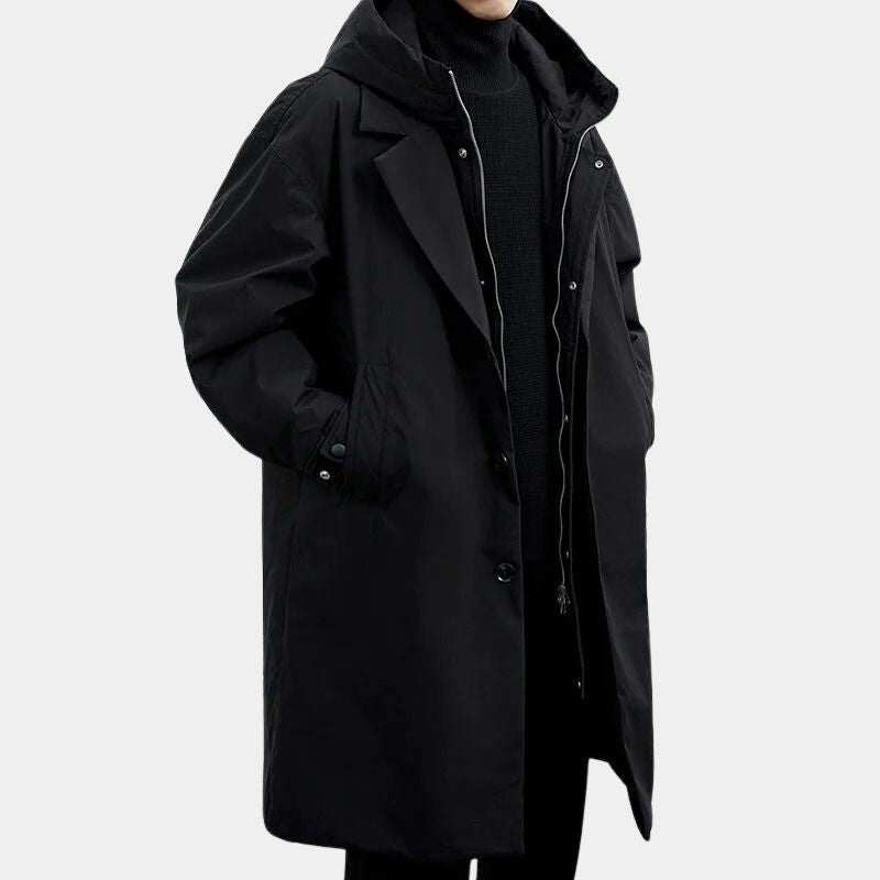 Men's Hooded Layered Trench Coat with Zip Insert
