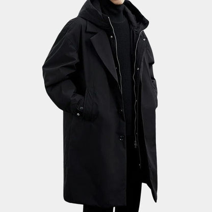 Men's Hooded Layered Trench Coat with Zip Insert