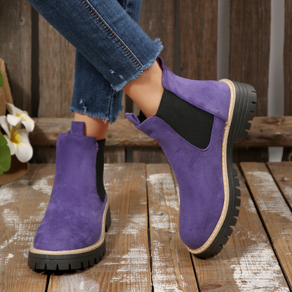 Women's Chelsea Boots – Chunky Lug Sole Ankle Boots with Elastic Side Panels