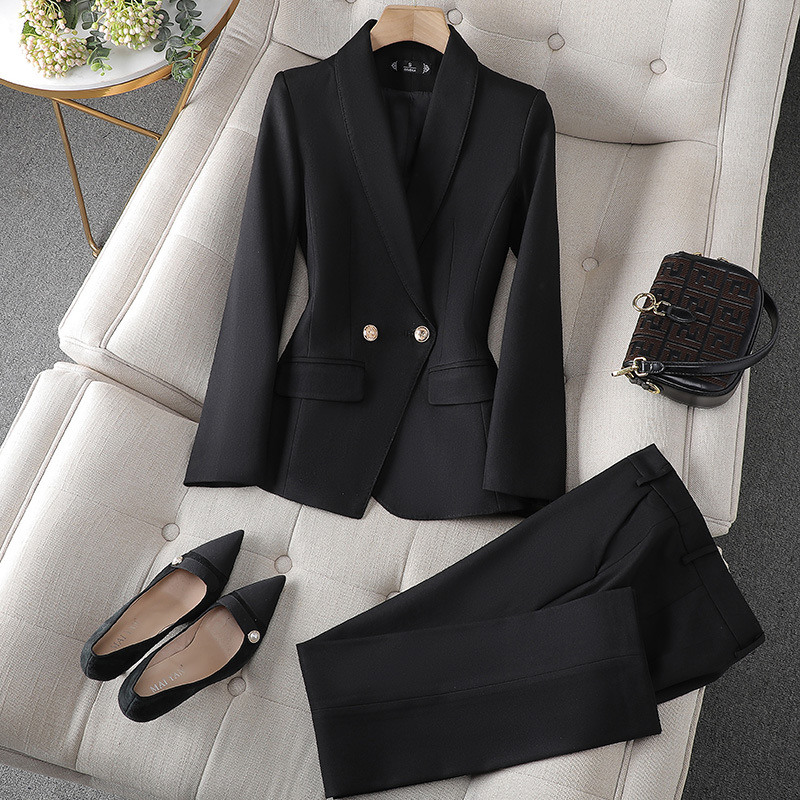 Women's Double-Breasted Blazer Suit Set with Tailored Pants