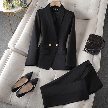 Women's Double-Breasted Blazer Suit Set with Tailored Pants