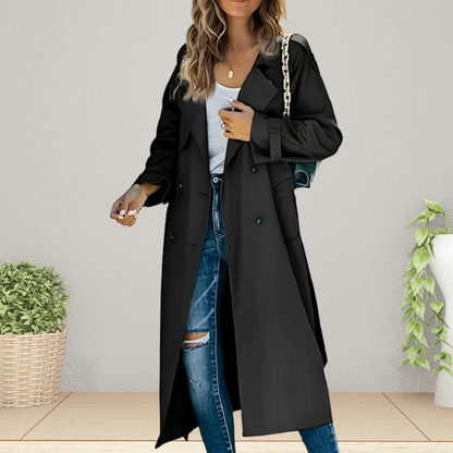 Women's Double-Breasted Trench Coat with Turn-Down Collar