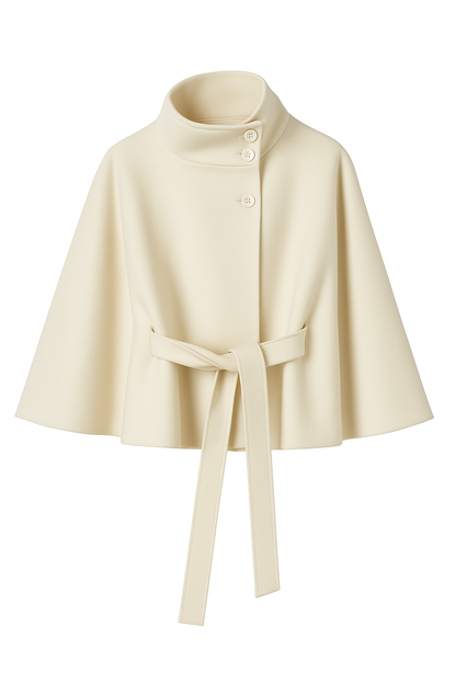Women's Cape Coat with Belt and Button Closure
