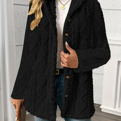 Women's Textured Button-Front Coat with Notched Lapel