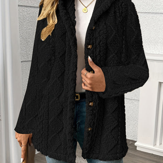 Women's Textured Button-Front Coat with Notched Lapel