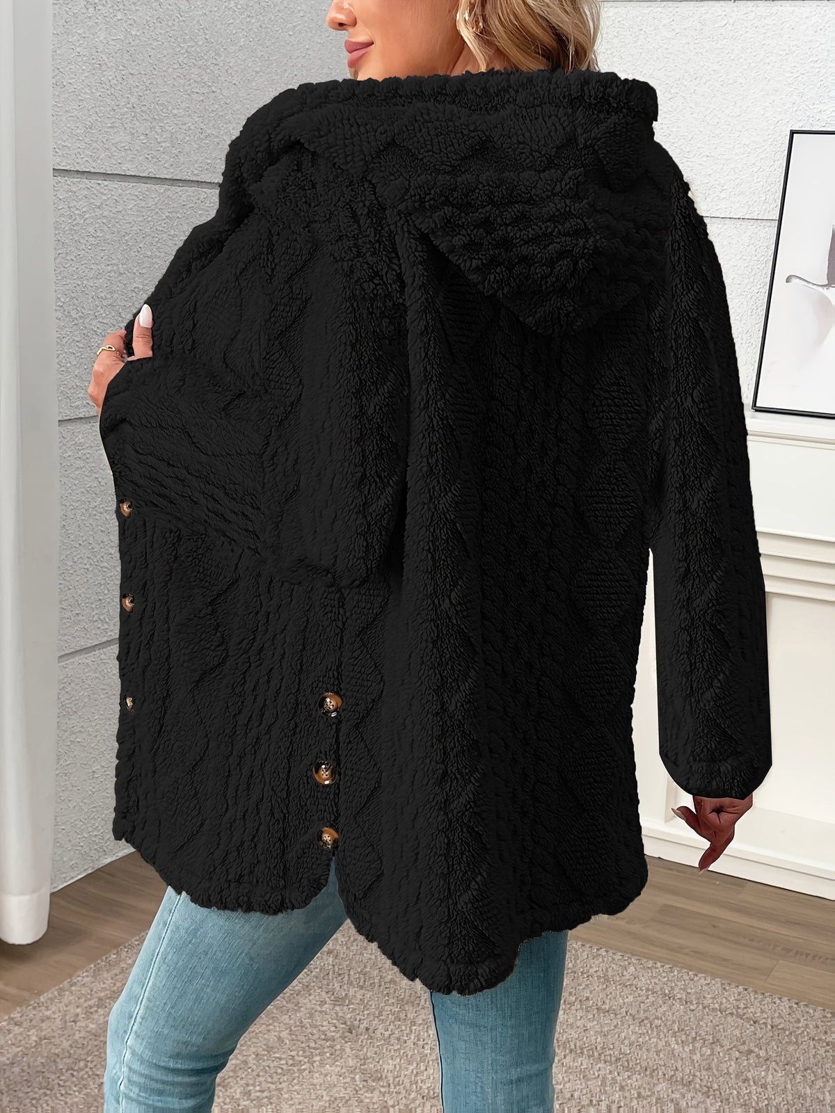 Women's Textured Button-Front Coat with Notched Lapel