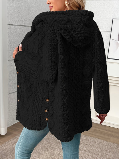 Women's Textured Button-Front Coat with Notched Lapel