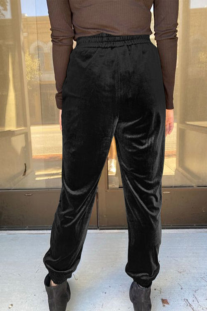 Velvet High-Waist Joggers — Black