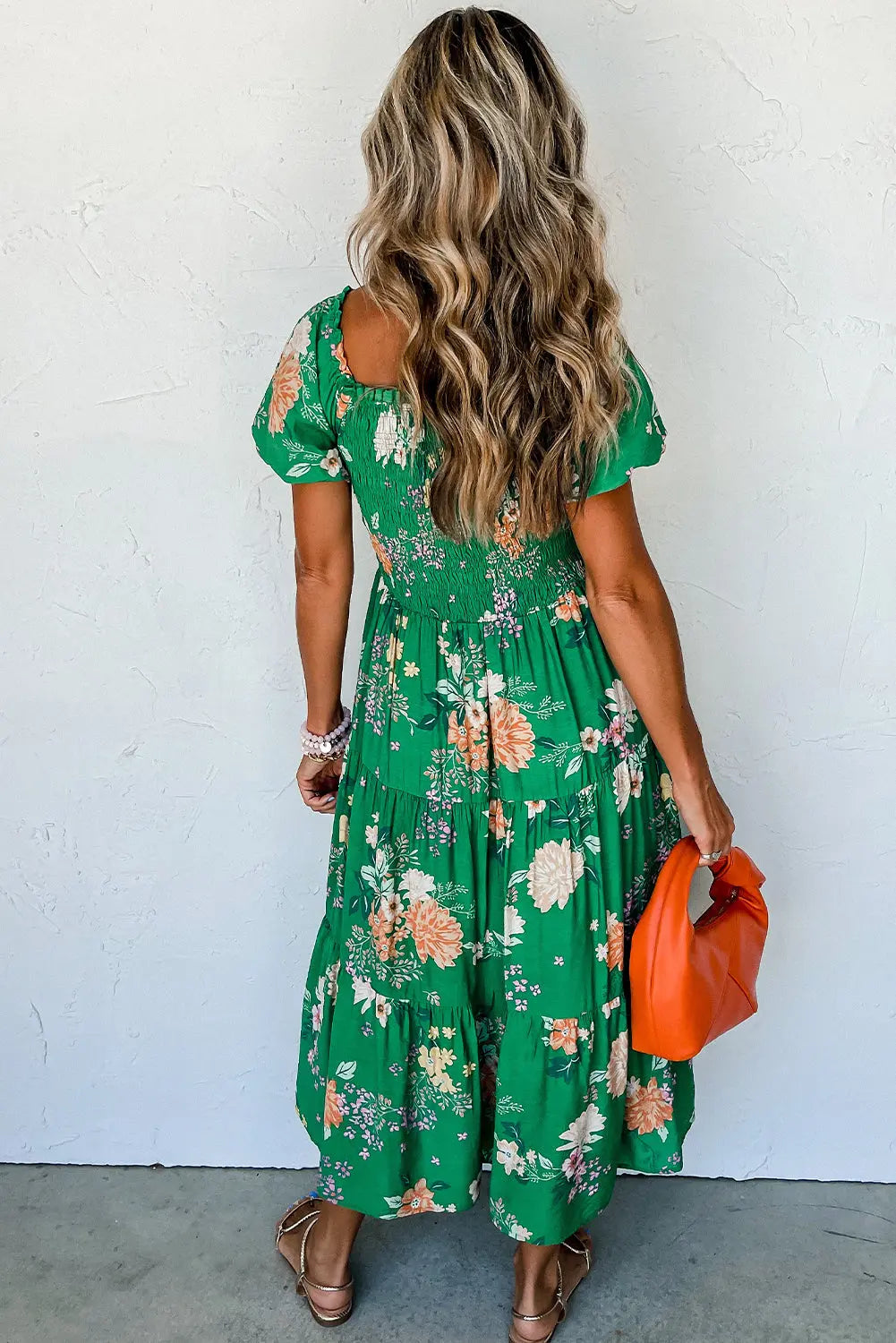 Prairie Bloom Smocked Tiered Midi Dress — Green Floral Dear-Lover Dropshipping
