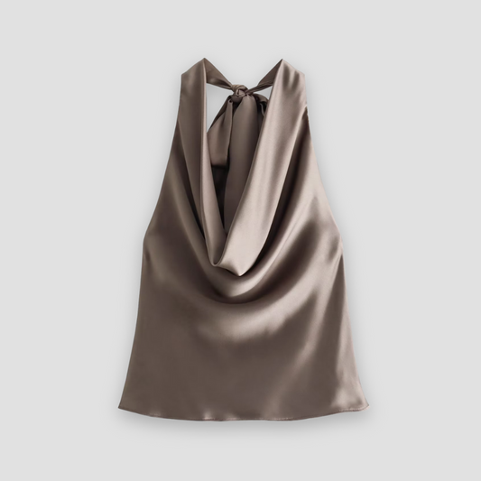 Jenny | Damen Halterneck-Top aus Satin mit drapierter Schleife am Rücken