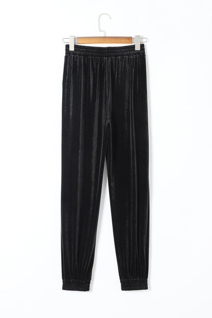 Velvet High-Waist Joggers — Black