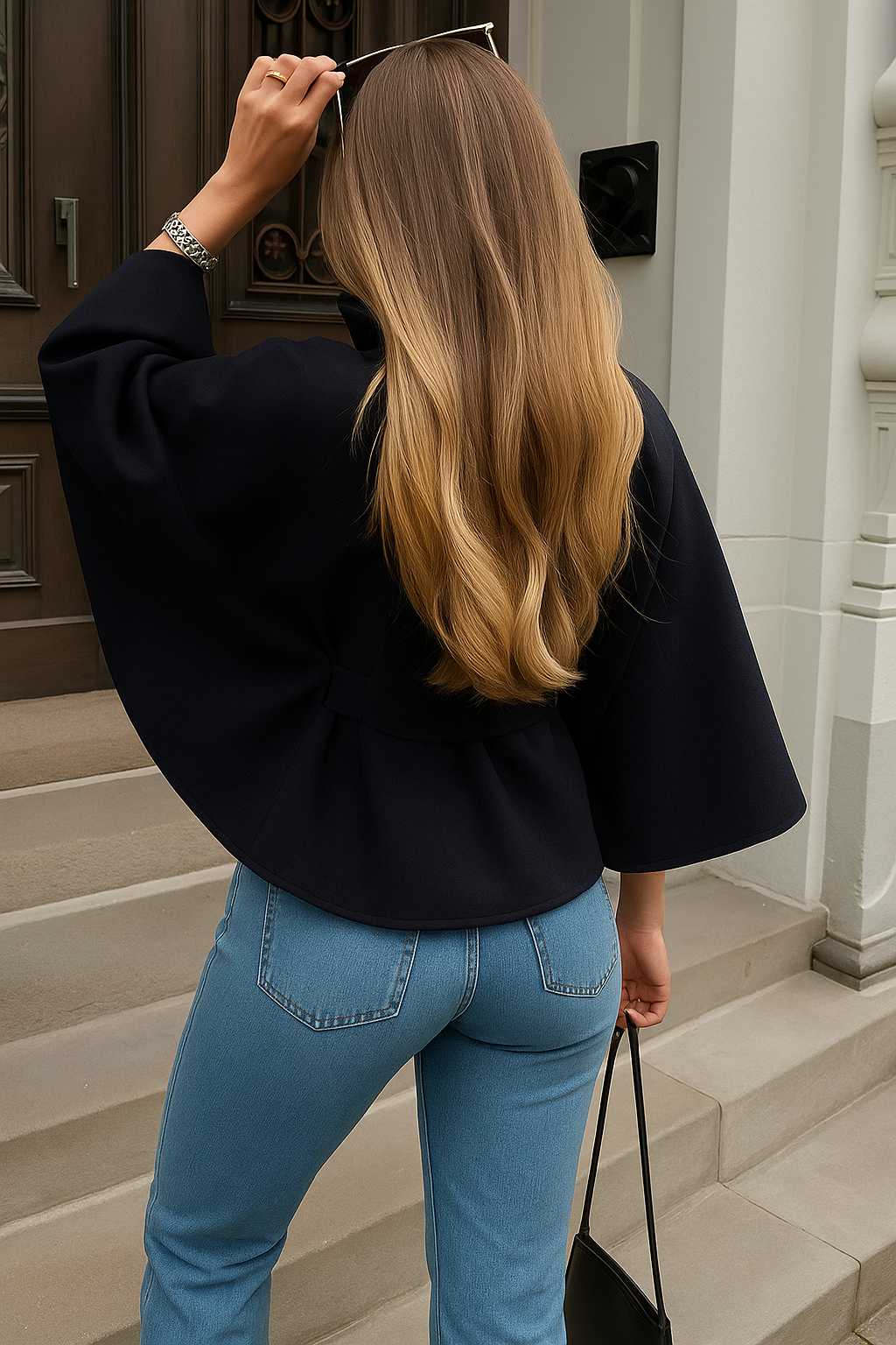 Women's Cape Coat with Belt and Button Closure