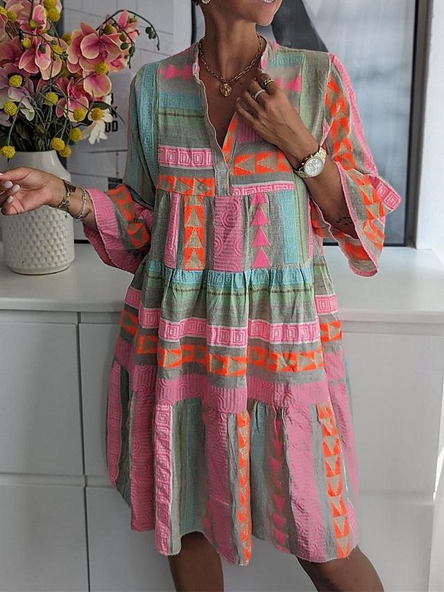 LM | Printed dress with V-neckline