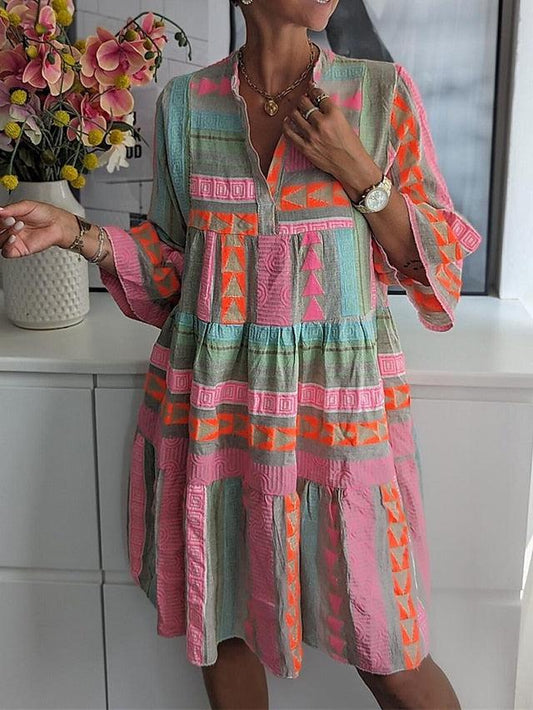 LM | Printed dress with V-neckline
