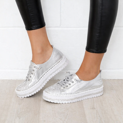 DIAMOND SILVER LEATHER SNEAKERS -Shine With Every Step ✨