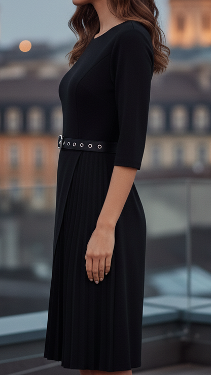 Bella | Damen Midi-Kleid mit Gürtel und langen Ärmeln für den Frühling