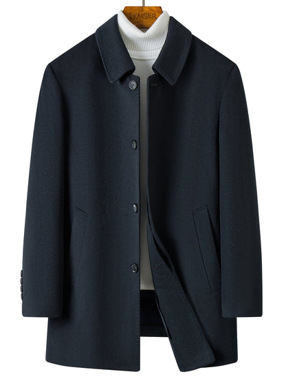 Men's Button-Front Overcoat Collar Pockets