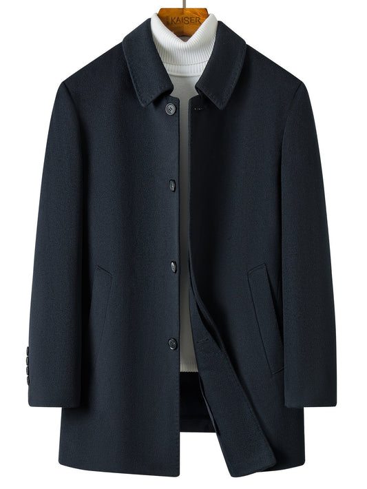 Men's Button-Front Overcoat Collar Pockets
