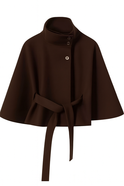 Women's Cape Coat with Belt and Button Closure