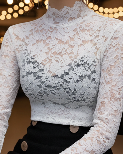 Bonnie | Women’s Spring Lace High-Neck Blouse