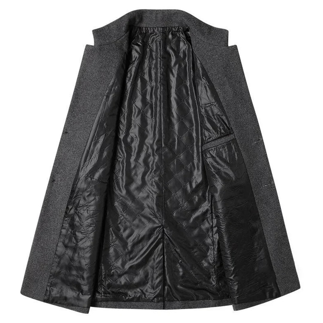 Men's Stand Collar Overcoat with Button Closure