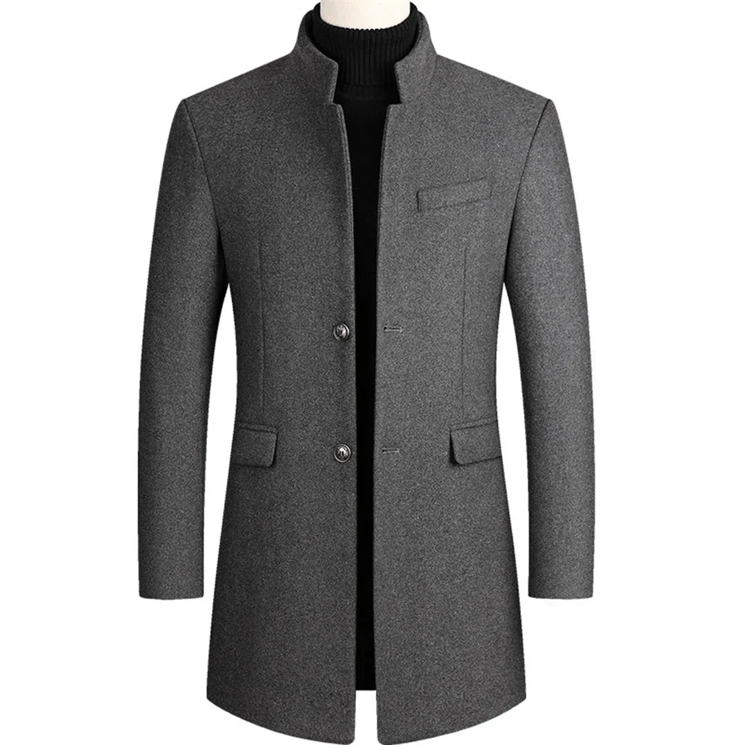 Men's Stand Collar Overcoat with Button Closure
