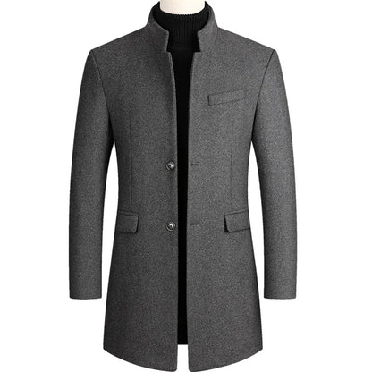 Men's Stand Collar Overcoat with Button Closure