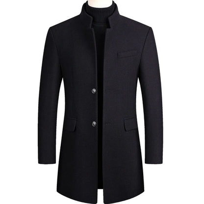 Men's Stand Collar Overcoat with Button Closure