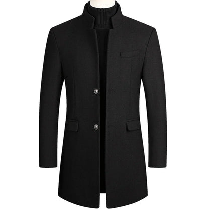 Men's Stand Collar Overcoat with Button Closure