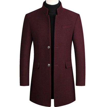 Men's Stand Collar Overcoat with Button Closure