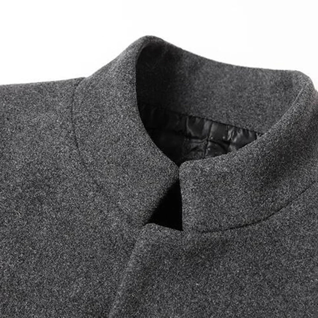 Men's Stand Collar Overcoat with Button Closure
