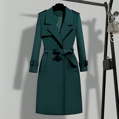 Women's Belted Trench Coat with Notched Lapels for Spring