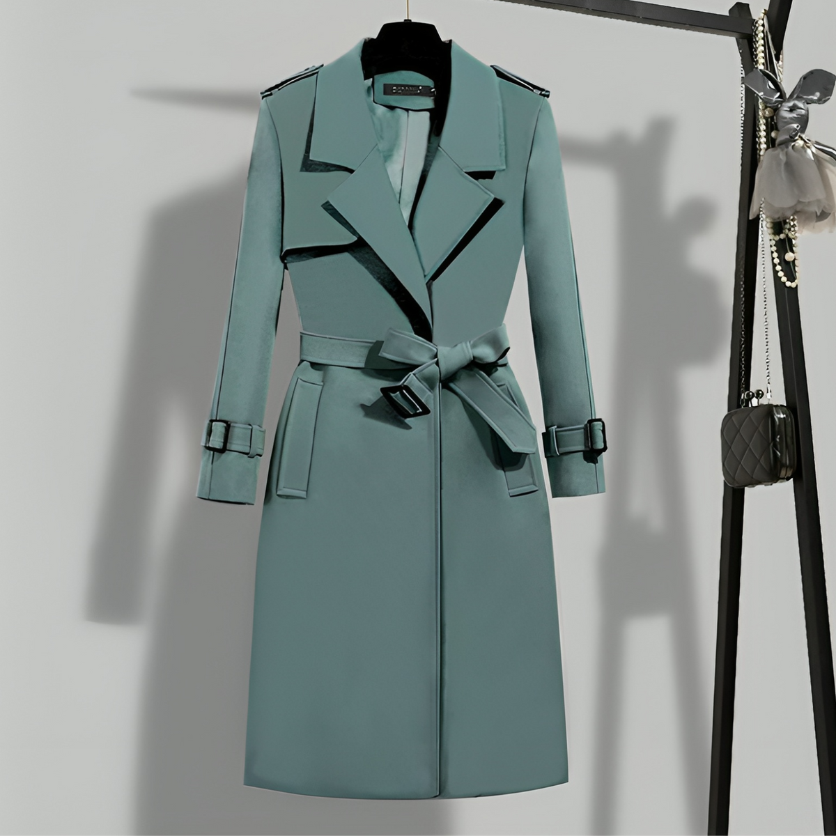 Women's Belted Trench Coat with Notched Lapels for Spring