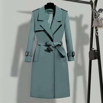 Women's Belted Trench Coat with Notched Lapels for Spring