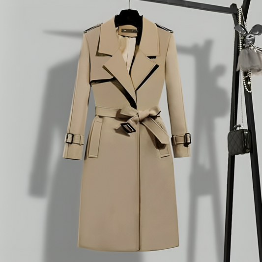 Women's Belted Trench Coat with Notched Lapels for Spring