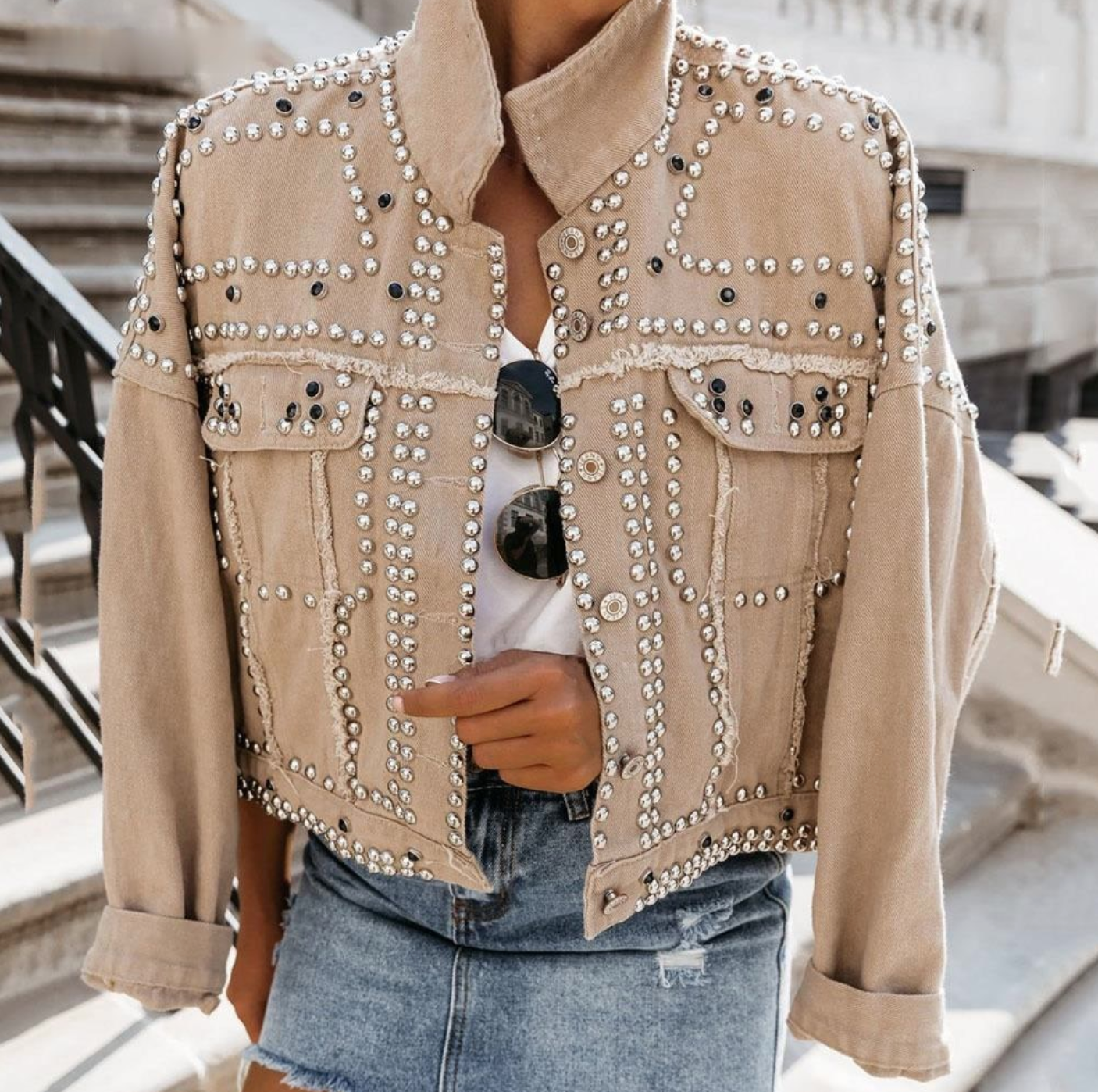 Rachel | Women’s Studded Short Cropped Casual Jacket (OOS)
