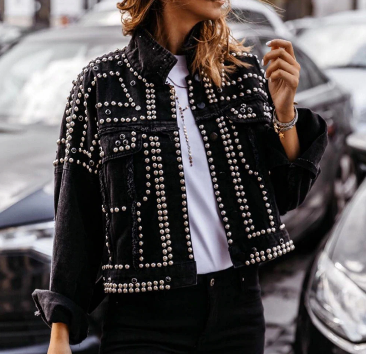 Rachel | Women’s Studded Short Cropped Casual Jacket (OOS)