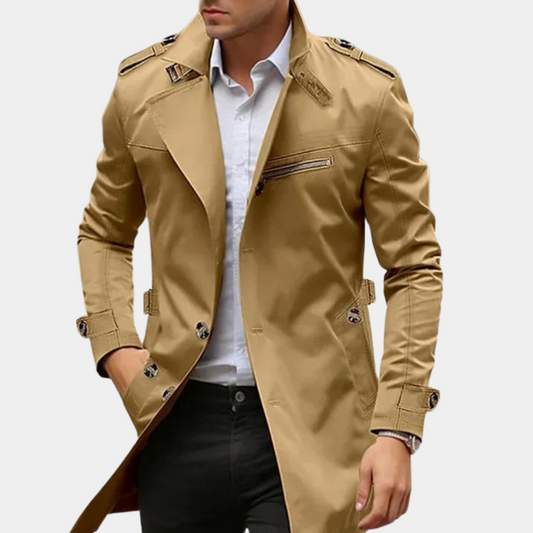 Jason | Schmal geschnittener Zweireiher-Trenchcoat für Herren