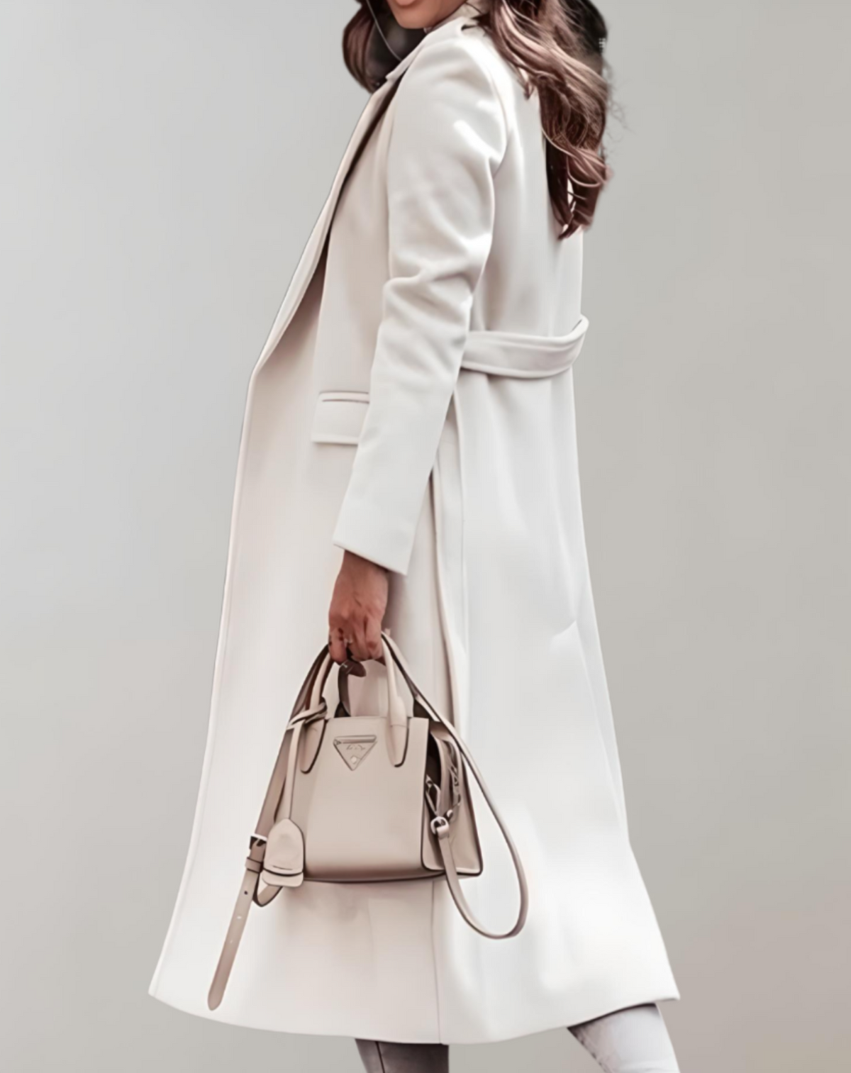 Women's Long Belted Coat with Notch Collar