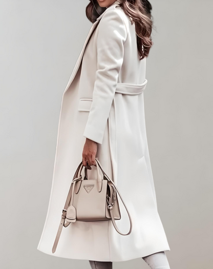 Women's Long Belted Coat with Notch Collar
